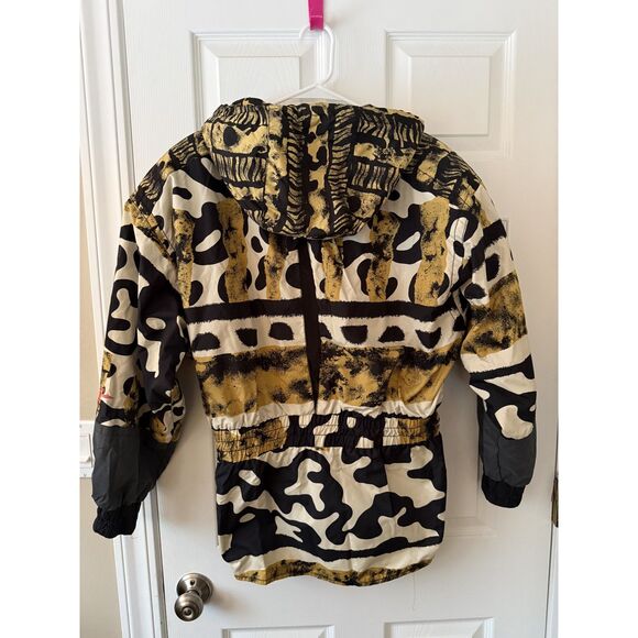 Vintage 90s Obermeyer Abstract Animal Print Ski Jacket - Gold & Black - Size 12 - Picture 2 of 11